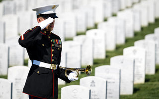 A marine paying Tribute at National Military Cemetery