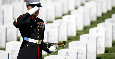 A marine paying Tribute at National Military Cemetery