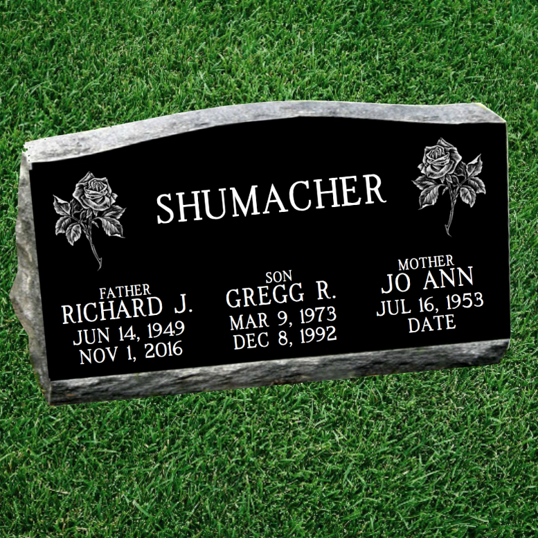 (3 person) Black Granite Slant Marker Headstone 30x10x16