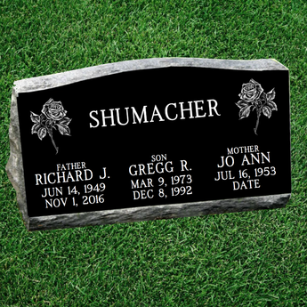 (3 person) Black Granite Slant Marker Headstone 30x10x16 double