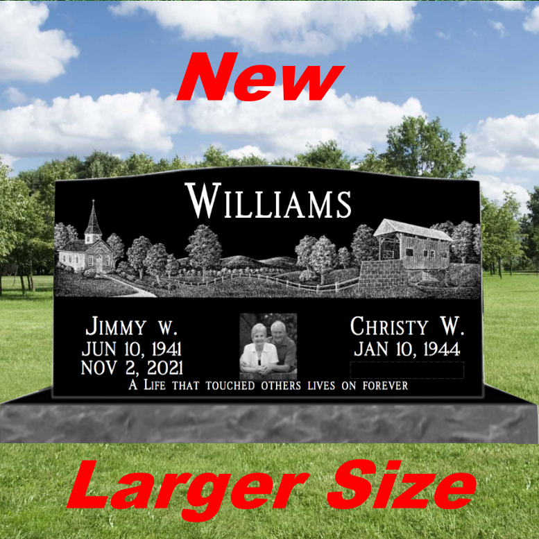 large Companion Black Granite Headstones (Scenery Designs) 42inch top 54inch base