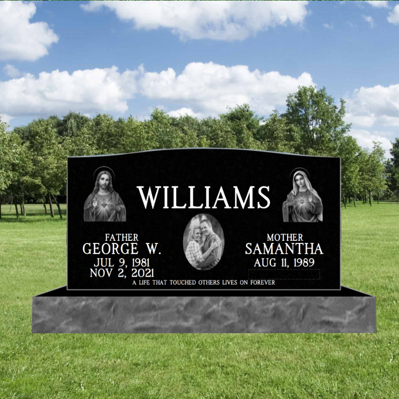 **FLASH SALE** Companion Black Granite Headstone (Corner Designs) 36inch top 46inch base 36x6x20