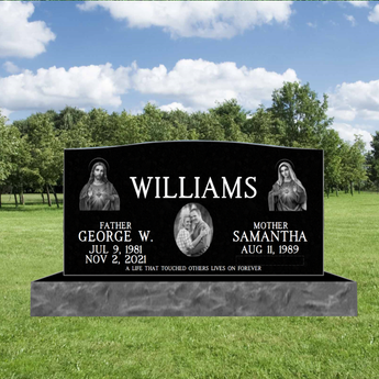 **FLASH SALE** Companion Black Granite Headstone (Corner Designs) 36inch top 46inch base 36x6x20 double