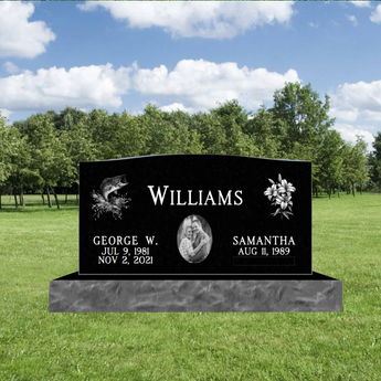 Companion Black Granite Headstone (Corner Designs) 30inch top 40inch base