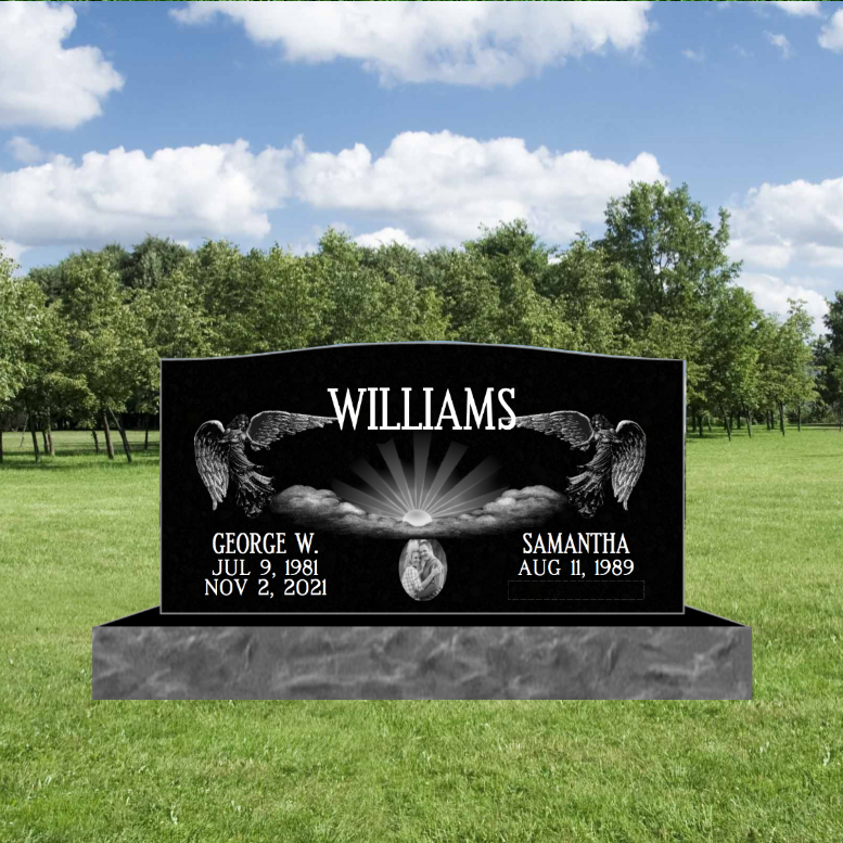 Companion Black Granite Headstones For Graves (Scenery) 30inch top 40inch base