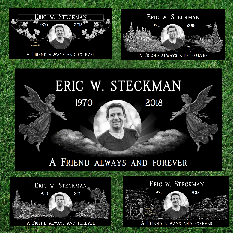 Collage Grass Level Portrait Black Granite Headstone 24x12x4