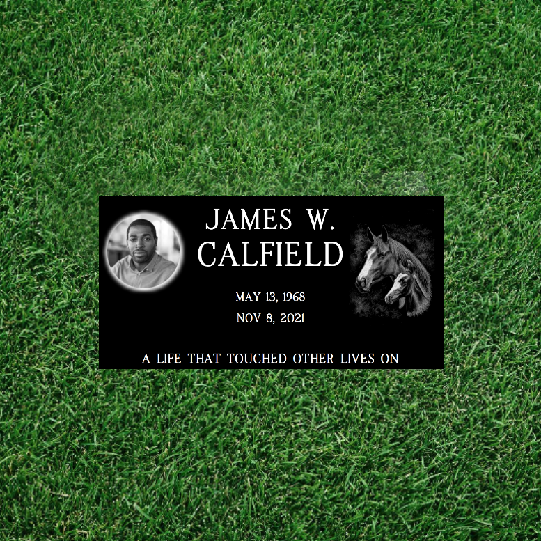 Black Granite (With Free Photo!) Grass Level Headstones   20"Long x 10"Wide x 3"