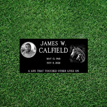 Black Granite (With Free Photo!) single Grass Level Headstones   20"Long x 10"Wide x 3"