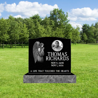 Single Black Granite Headstone (Designs Left) 20inch Top 30inch Base