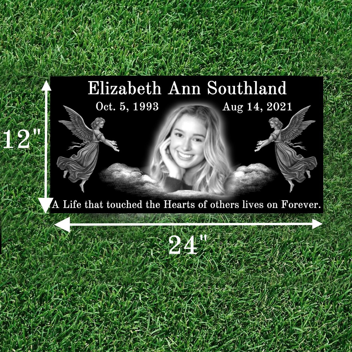 Welcoming Angels Black Granite Headstone 24x12x4