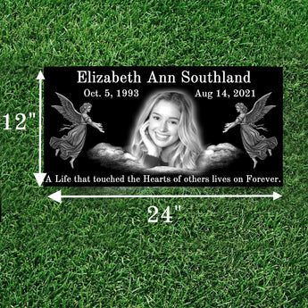 Welcoming Angels Black Granite Single Headstone 24x12x4