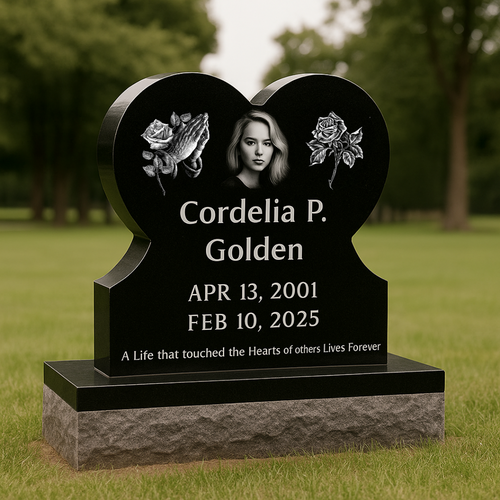 Heart-Shaped Single Headstone - Crafted With Love / 24" Tall x 36" Base Stone
