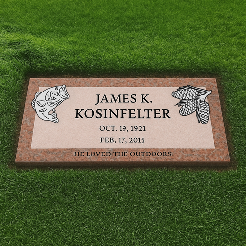 Pink Flat Granite Single Headstone, Autumn Rose / 24" Long x 12" Wide x 4" Thick