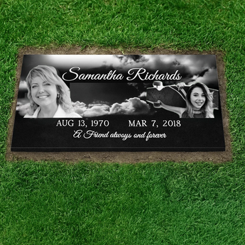 Heaven Collage Black Granite Headstone Grass Level / 24x12