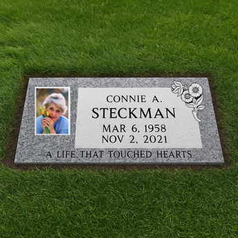 Grey Granite Grass Marker Single Headstones  / 24 Wide x 12 Deep x 4 Thick