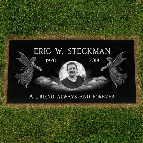 Collage Portrait - Black Granite Single Flat Headstone / 24" x 12" x 4"