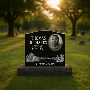 Single Black granite Headstones (Scenery Design) / Top 20"x6"x18" Base 30"x12"x6"