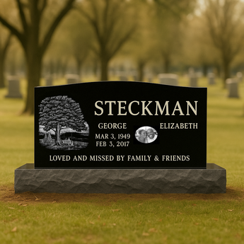 Companion Black Granite (Left Design) Headstones 36 inch top 46 inch base