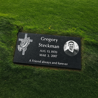 FREE PHOTOS! NOW 60% OFF Black Granite Portrait Single Headstone / 24  x 12