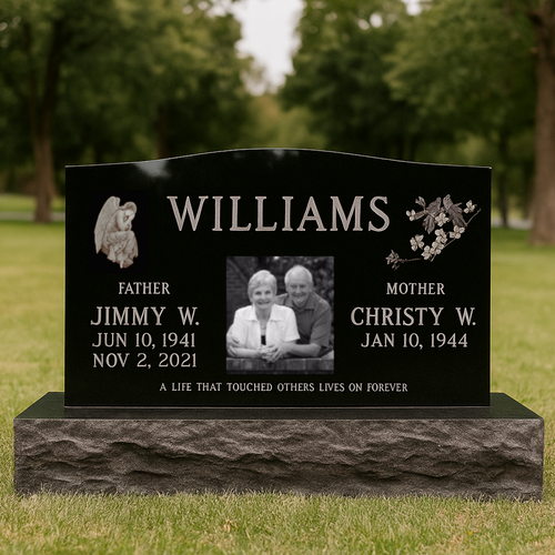 $1,500 OFF! Large Companion Black Granite Headstone / Top 42" x 6" x 22", Base 54" x 12" x 6"