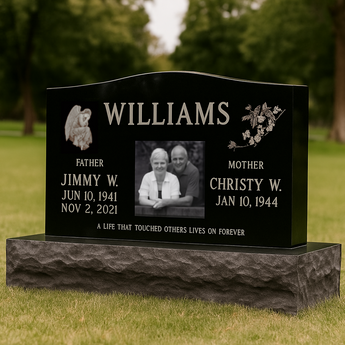 Large Companion Black Granite Headstone $1,000.00 OFF! / Top 42"x6"x22" Base 54"x12"x6"