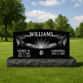 Companion Black Granite Headstones For Graves (Scenery) / Top 30"x6"x18" Base 40"x12"x6"