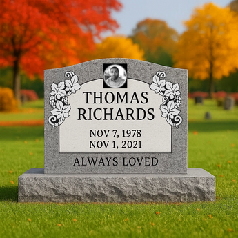 Grey Single Monument Headstones With Ceramic  / 24x6x20