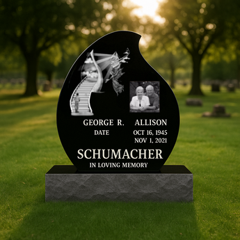 Black Granite Companion Tear Drop Headstone / 30x6x28 double