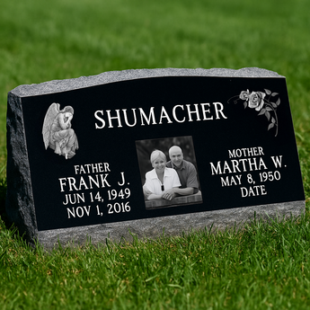 Black Granite Companion Slant Marker Headstone / 30x10x16
