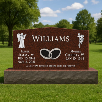 RED Companion Upright Headstone Monument (Corner Designs) / Top 36"x6"x20" Base 46"x12"x6"