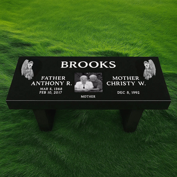 FLASH SALE! Memorial Bench companion Headstone Seat / 36" x 14" x 4", Two Legs: 12" x 4" x 14"