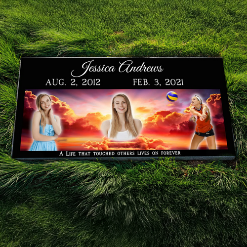 "Eternal Memories" Full-Color Heaven Collage Single Memorial - Premium Black Granite / 24" x 12"