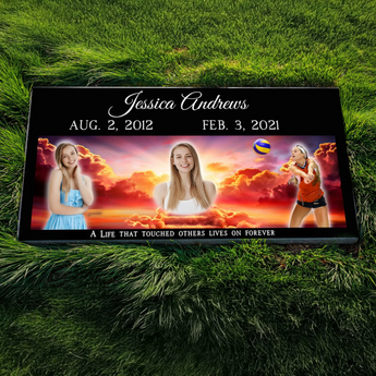 "Eternal Memories" Full-Color Heaven Collage Memorial - Premium Black Granite / 24" x 12"