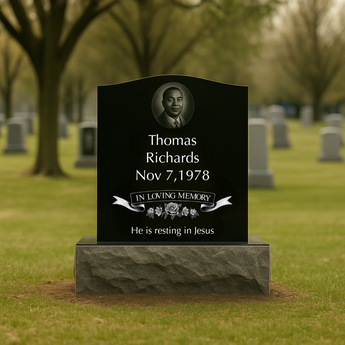 Black Granite Small Monument Single Headstone  / Top 14"x4"x16" Base 18"x6"x4"