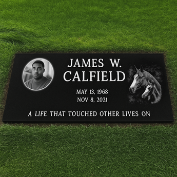 Black Granite (With Free Photo!) single Grass Level Headstones / 20" Long x 10" Wide x 3"