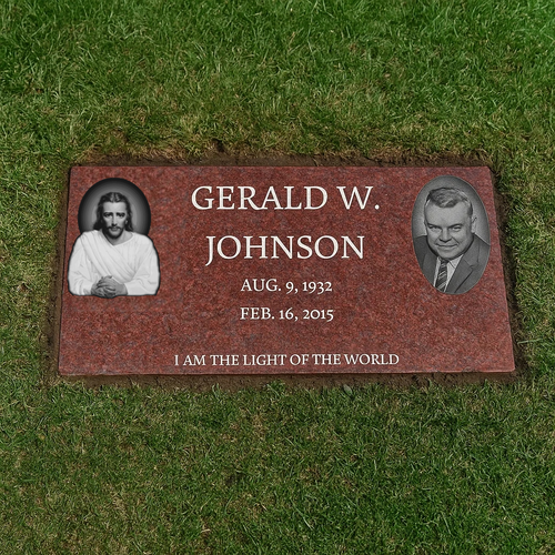 Red Granite Flat Single Headstone, Ruby Red / 24" Long x 12" Wide x 4" Thick