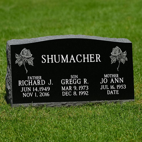3-Person Black Granite Slant companion Marker Headstone / 30" x 10" x 16"