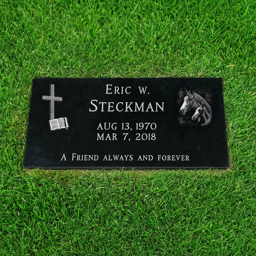 Black Granite (Economy) Single Grass-Level Headstone / 20" Long x 10" Wide x 3" Thick