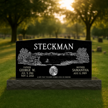 Companion Black Granite (Scenery) Headstone / Top 36"x6"x20" Base 46"x12"x6"