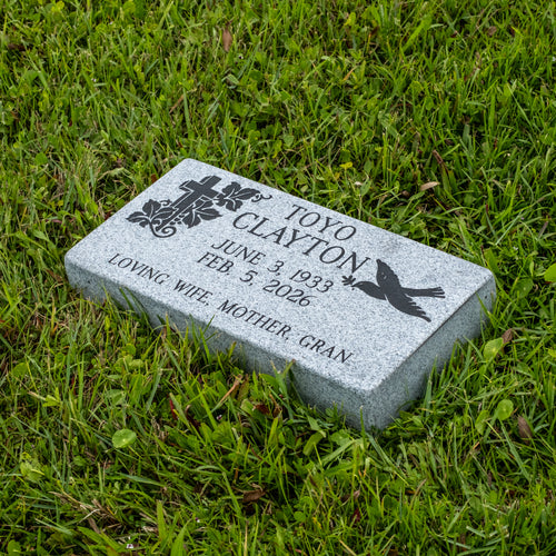 SPECIAL! Grey Granite Flat Headstone  / 20" Long x 10" Wide x 3" Thick