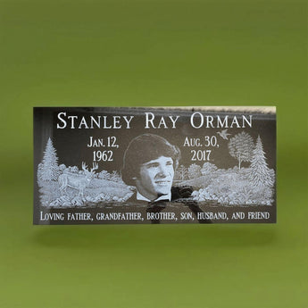 Collage Grass Level Portrait Black Granite Single Headstone 24x12x4