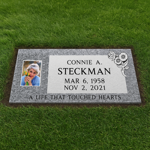 Grey Granite Flush Single Headstone  / 24" Long x 12" Wide x 4" Thick