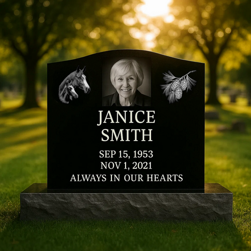 Large Single Black Granite Upright Headstone | Custom Memorial Monument | 24" x 20" Top, 34" Base