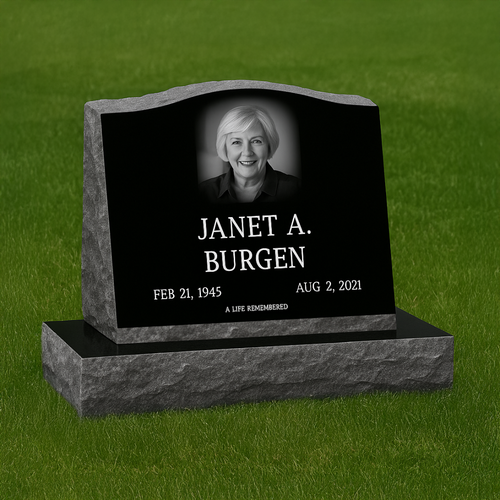 Black Granite Slant Single Headstone With Base / Slant: 20" x 10" x 16", Base: 30" x 12"x 6"