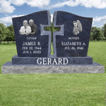 Bahama Blue Granite Cross Companion Headstone / 48x6x22