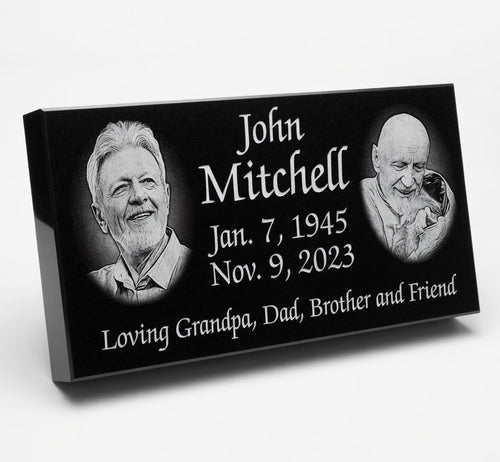 FREE PHOTOS! NOW 60% OFF Black Granite Portrait Single Headstone / 24" x 12"