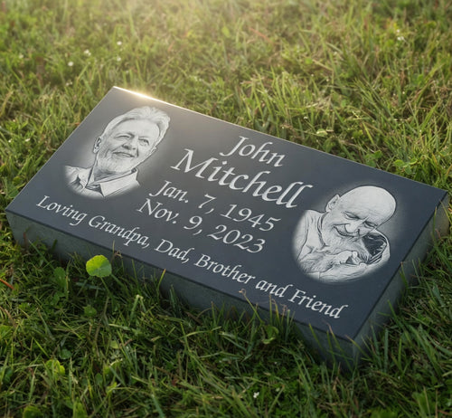 FREE PHOTOS! NOW 60% OFF Black Granite Portrait Single Headstone / 24" x 12"