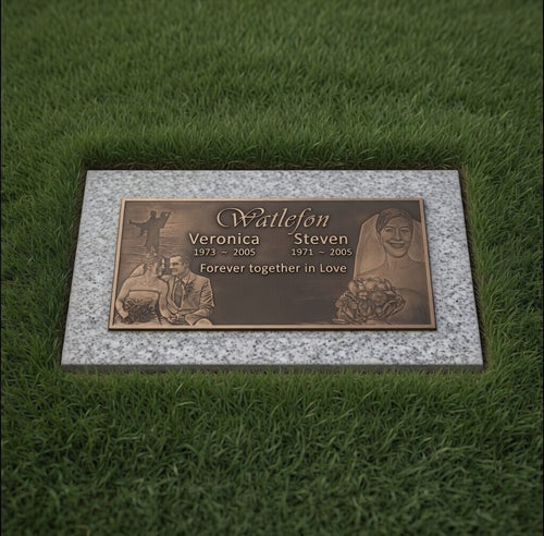 3D Image Companion Bronze Headstone / 36" x 13" Mounted on 40" x 17" Granite