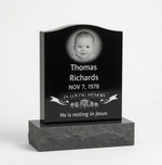 Infant Headstone - Black Granite / 14" x 4" x 16", Base 18" x 6" x 4"