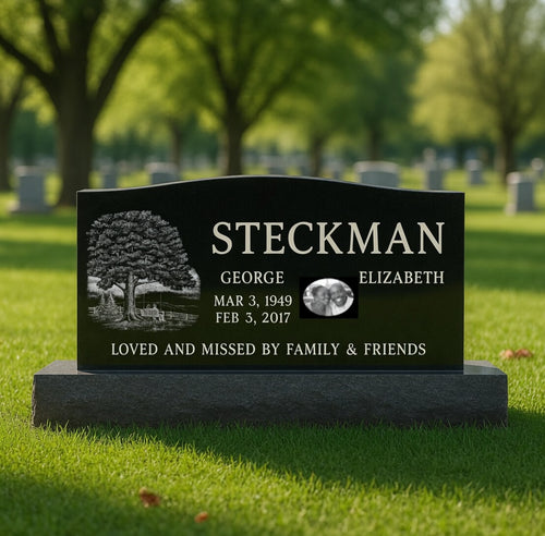 Companion Black Granite (Left Design) Headstone / 36" Top, 46" Base